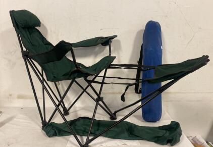 Folding Camp Chair with Footrest, Green/Black Frame and Blue Folding Chair