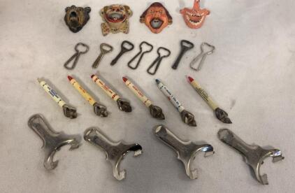 Vintage Figural & Starr &lsquo;X&rsquo; Bottle Opener Collection &ndash; Wall Mount, Flat, Pen, Multi-Function, 21pcs