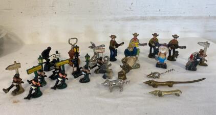 Vintage Cast Iron & Metal Figural Bottle Openers & Corkscrews Lot &ndash; Souvenir & Novelty Designs