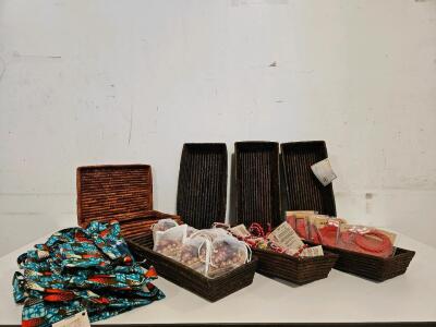 Handmade Mixed Lot: 6 African Print Tote Bags, Tie-dye Scarf, 5 Baskets & Beaded Jewelry