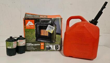 Ozark Trail GG10BP Portable 10,000 BTU Camping Heater W/ Coleman Propane, Scepter Gas Can, SN:2303P-0729A