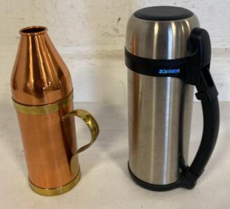 Zojirushi 2L Stainless Vacuum Thermos & Copper Brass Pitcher Set, Large Handles, Decorative & Durable