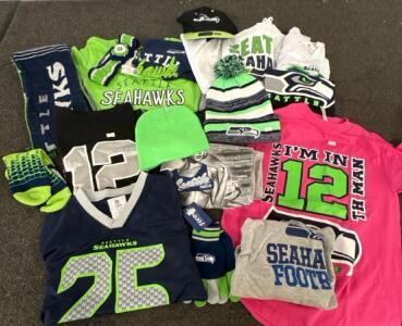 Seattle Seahawks NFL Fan Apparel Lot - 15+ Items Jerseys, Tees, Hats, Beanies, Gloves, Scarf