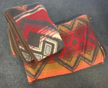 Southwestern Geometric Wool Camp Blanket, 72x60 In, Red/Brown/Orange, Edge Binding