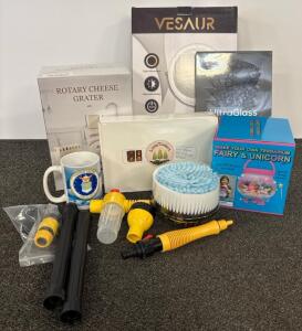 Mixed Home Lot: Little Timbers DIY Book Nook, VESAUR LED Mirror, Cheese Grater, Car Wash Kit, Terrarium, And More
