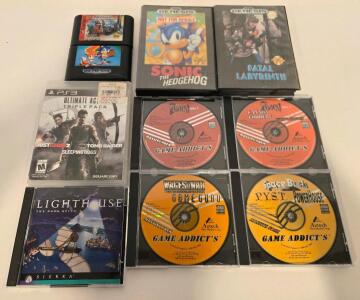 Vintage Video Game Lot Sega Genesis Carts (Sonic, Fatal Labyrinth CIB) PS3 Triple Pack + PC CDs