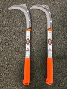 (2) Japanese Seisaku Hand Pruning Sickle, High-Carbon Steel Blade, 23" Length, Orange Grip