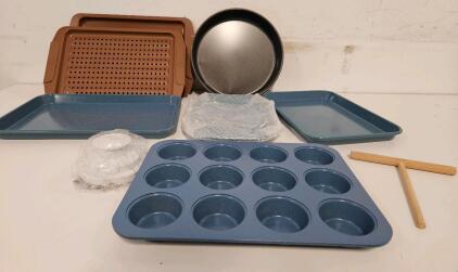Blue Diamond Bakeware Set - 12pc Ceramic Nonstick Muffin Pan, Trays, Pizza Pan, Accessories, Jar Sealer