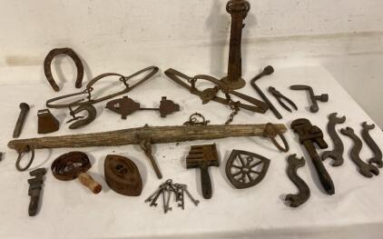 Antique & Vintage Hardware Tool Lot: Wrenches, Pipe Wrenches, Farm Equipment, Tools c.1880-1930