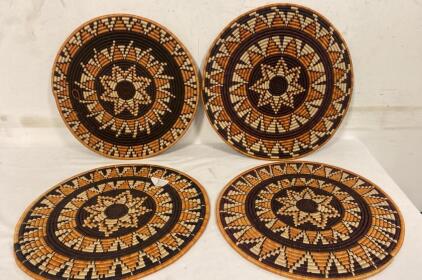 Set of 4 Handwoven African Decorative Wall Basket Trays, 22&rdquo; Diameter, Starburst Pattern