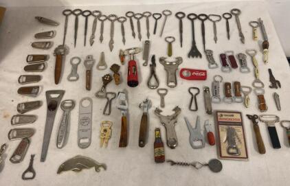Large Vintage & Antique Bottle Opener & Corkscrew Collection &ndash; 70+ Pieces, Advertising, Winchester
