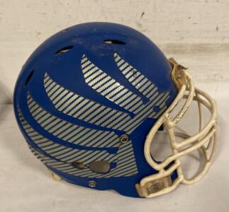 Riddell Blue Football Helmet W/ White Facemask, Silver Wing Decals, Chin Strap, Adult Size