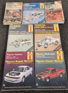 7 Haynes & Chilton Automotive Repair Manuals, Covers 1957-1999 Toyota, Honda, Mazda, Jeep Models