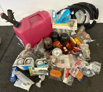 Mixed Lot - Gasoline Can, Utilitech LED 2-Pack, Heavy Wire, Marker Lamps, Bulbs, Vehicle Parts, And More