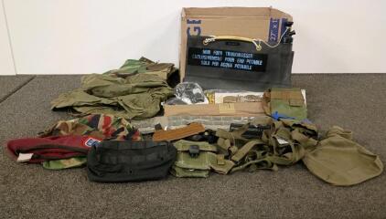 Military Surplus Gear Lot &ndash; M65 Medium-Long Trousers, ACU Belt, Canteens, Water Bladder, Pouches