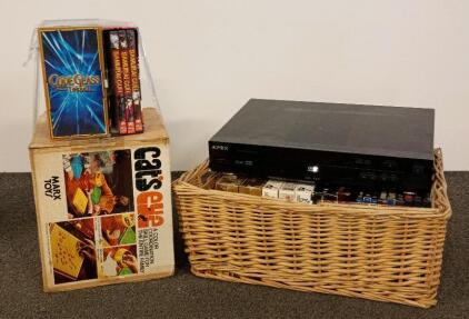 Apex AD-660 DVD Video Player With Large Assorted DVD/Blu-ray Lot & Marx Cat&rsquo;s Eye Board Game