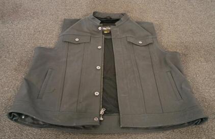 Street & Steel Motorcycle Vest Black 2XL, Zipper & Snap Closure, Made In Pakistan, Adjustable Sides