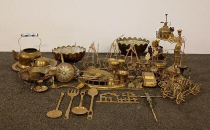 Vintage Brassware Mixed Lot &ndash; Teapots, Trays, Bowls, Utensils, Sculptures, Candelabras & More