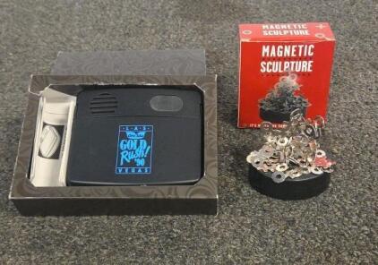 Gold Rush '90 Vegas Electronic Travel Alarm Clock With Magnetic Sculpture Desk Toy Set