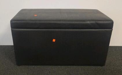 Black Faux Leather Storage Ottoman Bench, Hinged Top, Approx. 30" x 15" x 16" Compartment