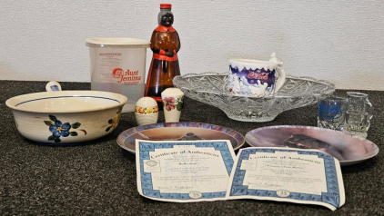 Vintage Collectible Plates, Aunt Jemima Bottle, Coca-Cola Mug, Cut Glass, Kitchenware Lot