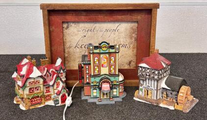 Department 56 Christmas Village Lot: Hard Rock Cafe, Santa's Workshop (1990), By The Pond (1990)