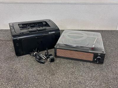 HP LaserJet P1102w Wireless Laser Printer, R608 Belt Drive Vintage Record Player Speaker (Both Tested And Power Up)