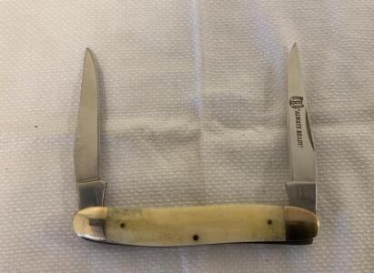 Rough Rider Trapper Pocket Knife, China, 440 Stainless, Bone Handle, "ALWAYS READY!" Etch, 2 Blades