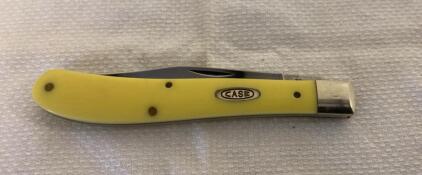 Case XX Slimline Trapper 31048 Yellow Handle 3.25" Blade USA 2005, Stainless, Clip Point