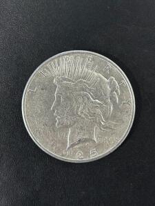 1925 Peace Silver Dollar Coin, Philadelphia, 90% Silver, Well-Circulated Condition