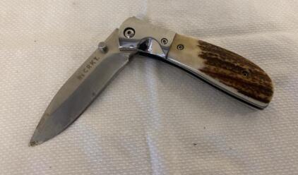CRKT M4-02W Folding Knife, 3.25" AUS-8 Blade, Stag Handle, Carson Design, Liner Lock
