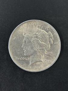 1924 Peace Dollar Silver Coin, 90% Silver, Circulated, Philadelphia Mint, Anthony de Francisci