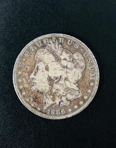 1886 Morgan Silver Dollar, Philadelphia Mint, 90% Silver, Circulated Condition, Liberty & Eagle Design