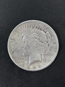 1924 Peace Silver Dollar, Philadelphia, .900 Silver, Circulated, Anthony de Francisci Design