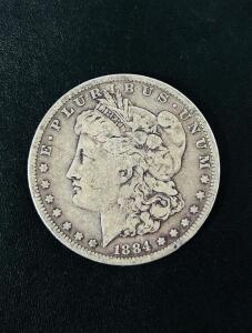 1884 Morgan Silver Dollar Coin 90% Silver, Liberty Head, Circulated, U.S. Mint