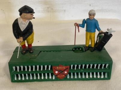 Birdie Putt Cast Iron Mechanical Golf Coin Bank, Multicolor Hand-Painted, Golfers, Lever Action