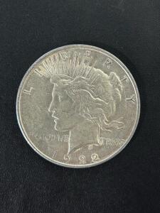 1922 Peace Silver Dollar, 90% Silver, U.S. Mint, Anthony de Francisci Design, Circulated
