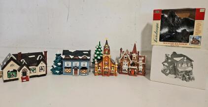 Lemax Village Collection & Dept 56 Snow Village: 5 Buildings, Mountain Backdrop, Accessories, 1998