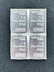 Valcambi Suisse CombiBar 4 x 1g .999 Silver Bullion, Breakable Bars, Switzerland