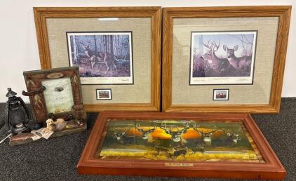 Al Agnew 10 Point Buck Bradford Exchange Signed Framed Art, 2 Whitetail Deer Prints, Rustic Frame Lot