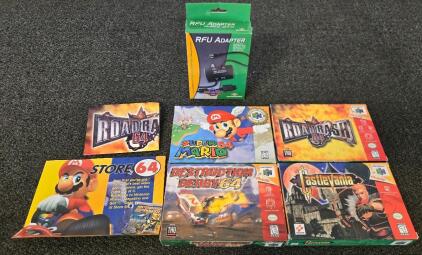 Nintendo 64 Game Box Bundle: Super Mario 64, Road Rash 64, Castlevania, Adapter, Boxes, Inserts