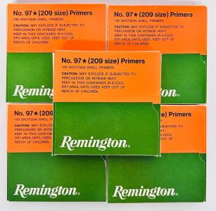 Remington No. 97★ 209 Size Shotgun Shell Primers, 5 Boxes, 500 Count, Original Packaging
