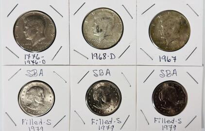 Kennedy Half Dollars (1967, 1968-D, 1976-D) & 1979-S Susan B. Anthony "Filled S" Dollar Coins