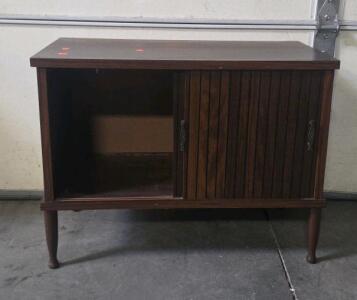 Mid-Century Modern Media Cabinet, Sliding Doors, 36"x17"x28", Tapered Legs, Dark Brown