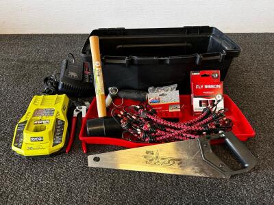 Comprehensive Hand Tool Set &ndash; Bahco Saw, Ryobi & Craftsman Chargers, Toolbox, Pliers, Mallet
