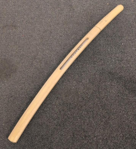 Japanese Katana in Shirasaya, 27.5" Blade, Visible Hamon, Kanji Inscription, Magnolia Wood Mount