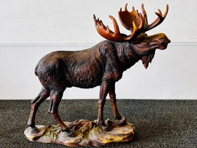 Realistic Moose Polyresin Statue &ndash; 20" Long Hand-Painted Wildlife Figurine, Detailed Sculpting