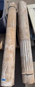 Pair of Antique Fluted Wooden Columns, 4ft Tall, Salvage Architectural Porch Pillars