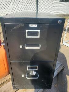 Black 2-Drawer Metal Vertical File Cabinet, Locking, 15"W x 20.5"D x 28.5"H, Label Holders