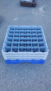 36-Compartment Commercial Dishwasher Glass Rack, Blue Base, 19.75"x19.75", Stackable Plastic